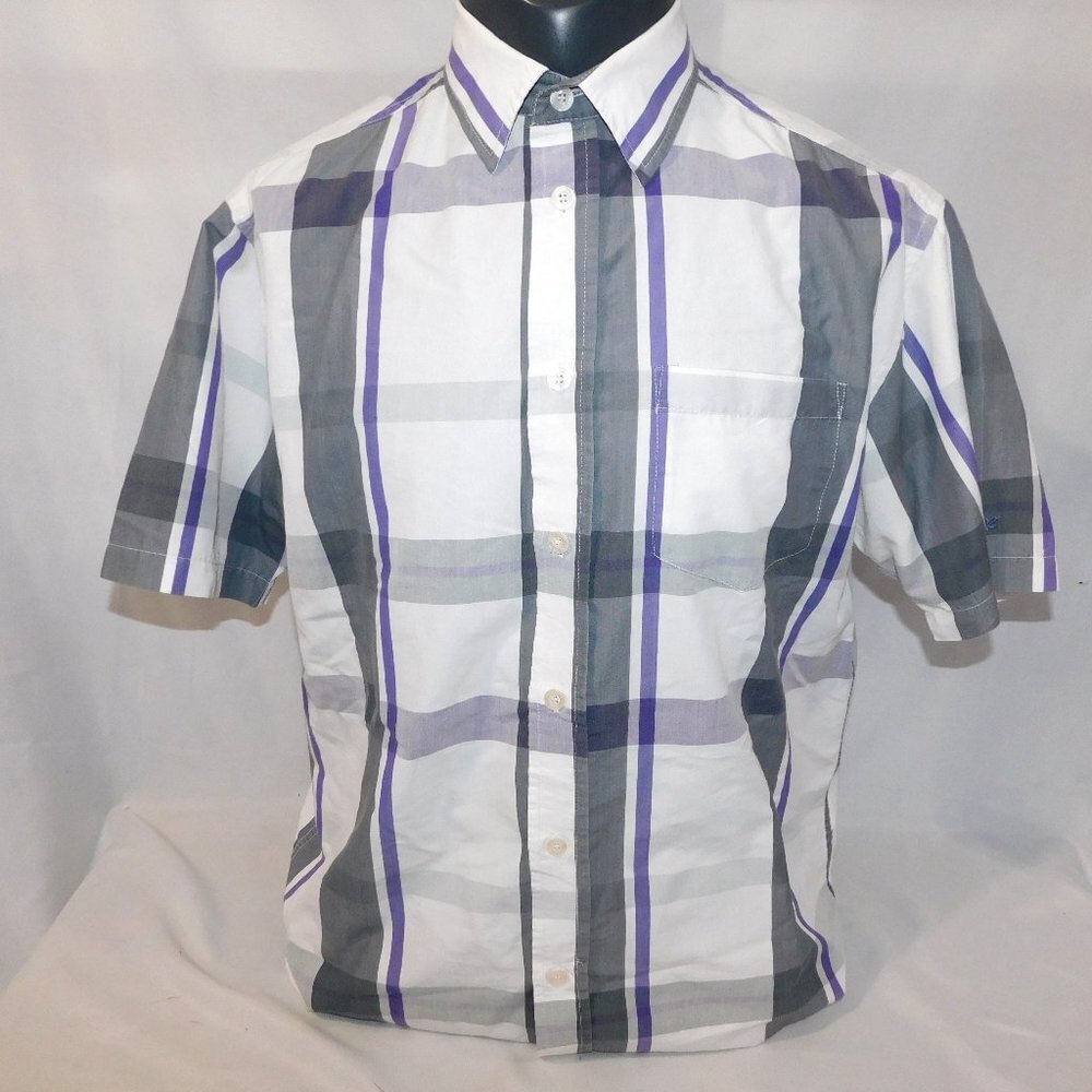 Ripzone White Purple Short Sleeve button Front Plaid  Shirt Mens L